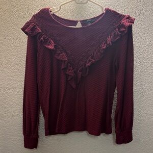 J. Crew Burgundy Textured Ruffle Blouse